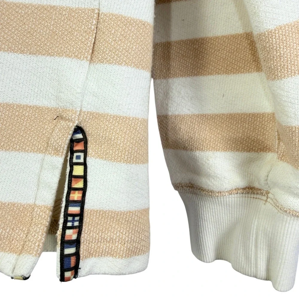 Adidas Originals‎ Mens Striped Henley Hoodie Tan Cream Trefoil Logo Medium